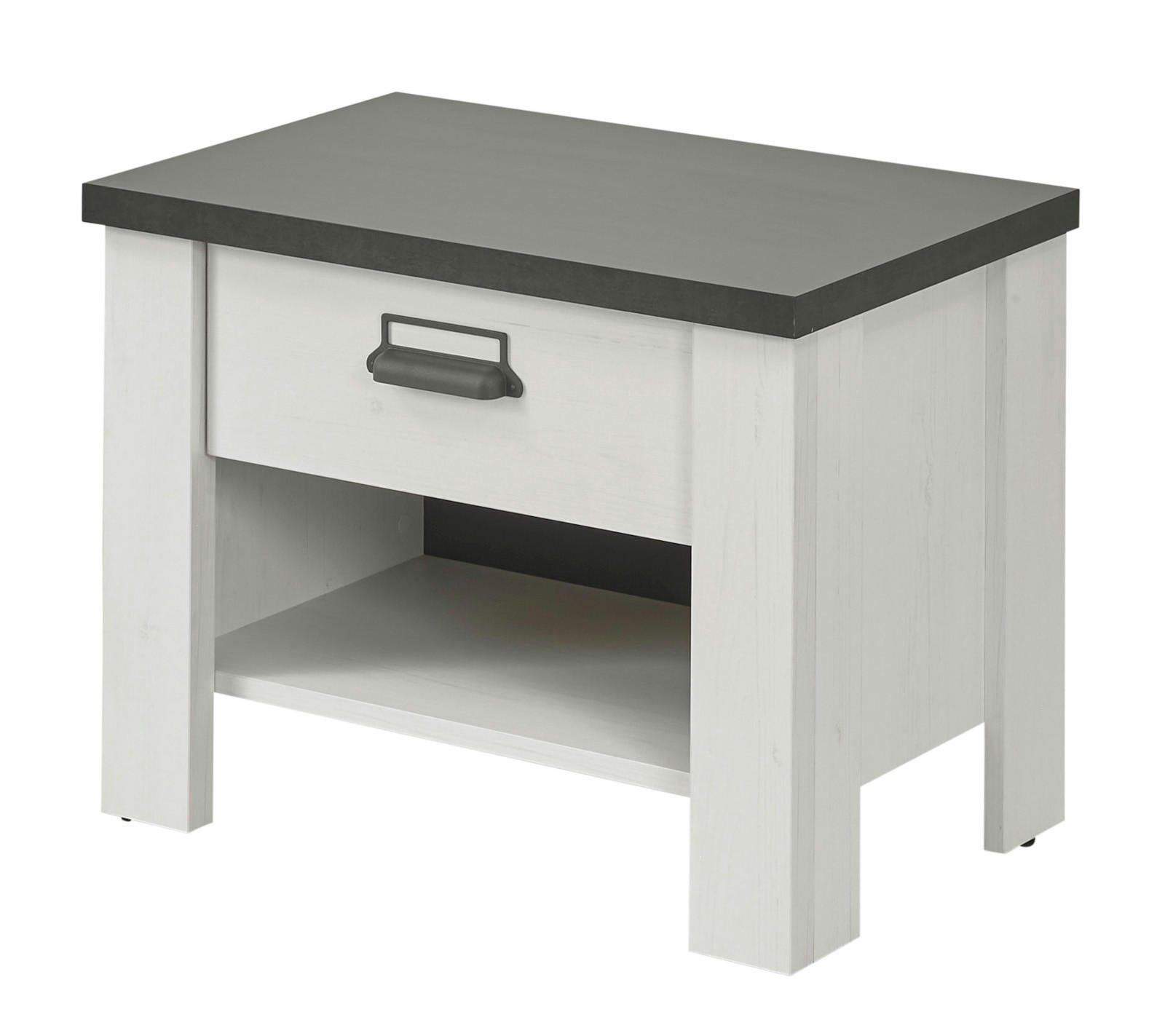 NACHTTISCH weiß Pinie und Anthrazit Landhaus, Nachtkommode mit Schubkasten 60 x 46 cm - Anthrazit/Weiß, Holzwerkstoff/Metall (60/46/39cm) - Furn.Design