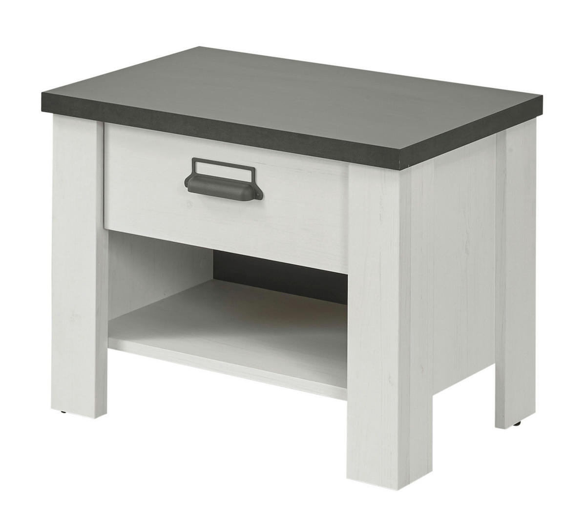 NACHTTISCH weiß Pinie und Anthrazit Landhaus, Nachtkommode mit Schubkasten 60 x 46 cm - Anthrazit/Weiß, Holzwerkstoff/Metall (60/46/39cm) - Furn.Design