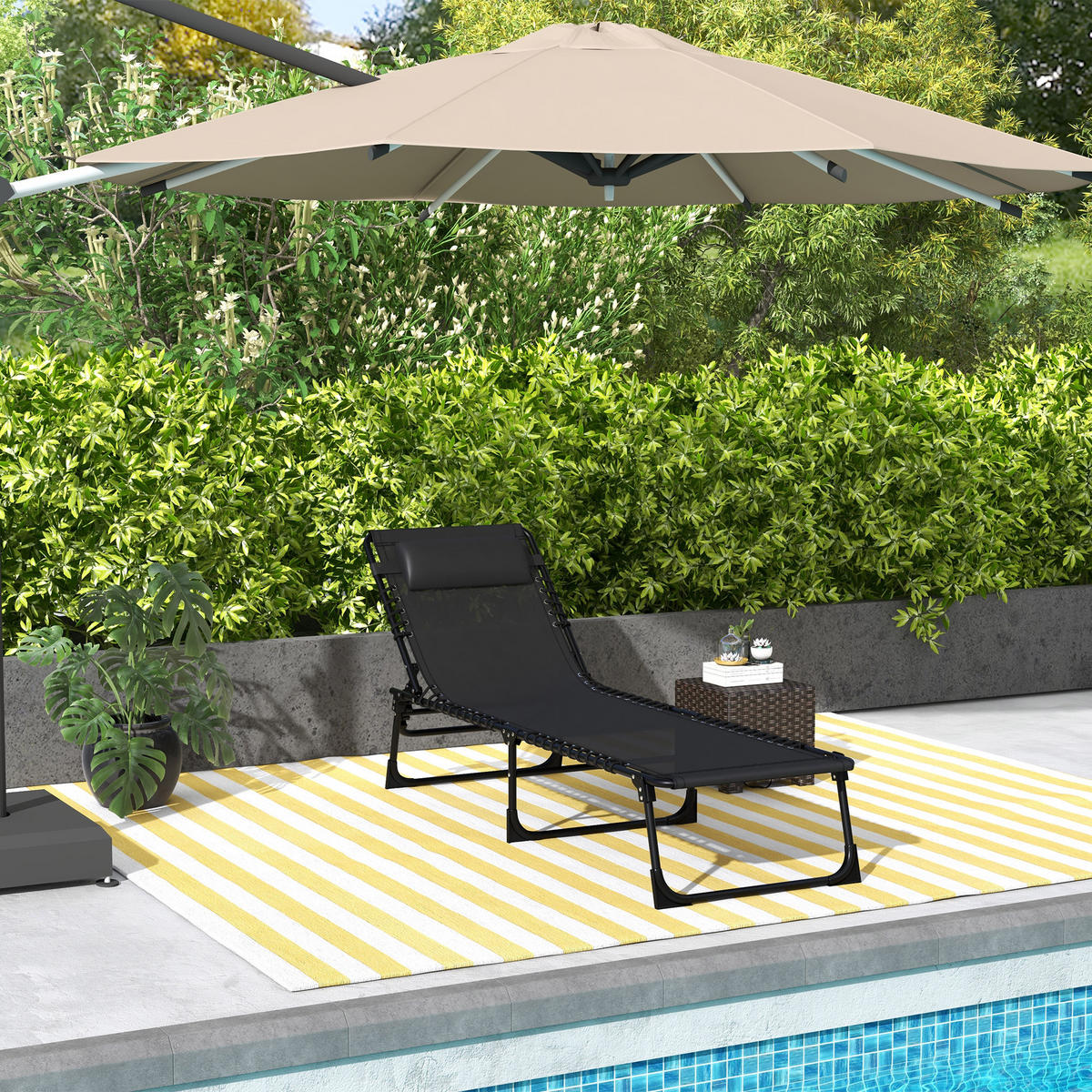 GARTENSONNENLIEGE, Einheitsmodell, Negro, 4-fach verstellbar mit Kordelsystem, 189 x 58 x 30 cm - Schwarz, Metall (189/30/58cm) - Vallsero