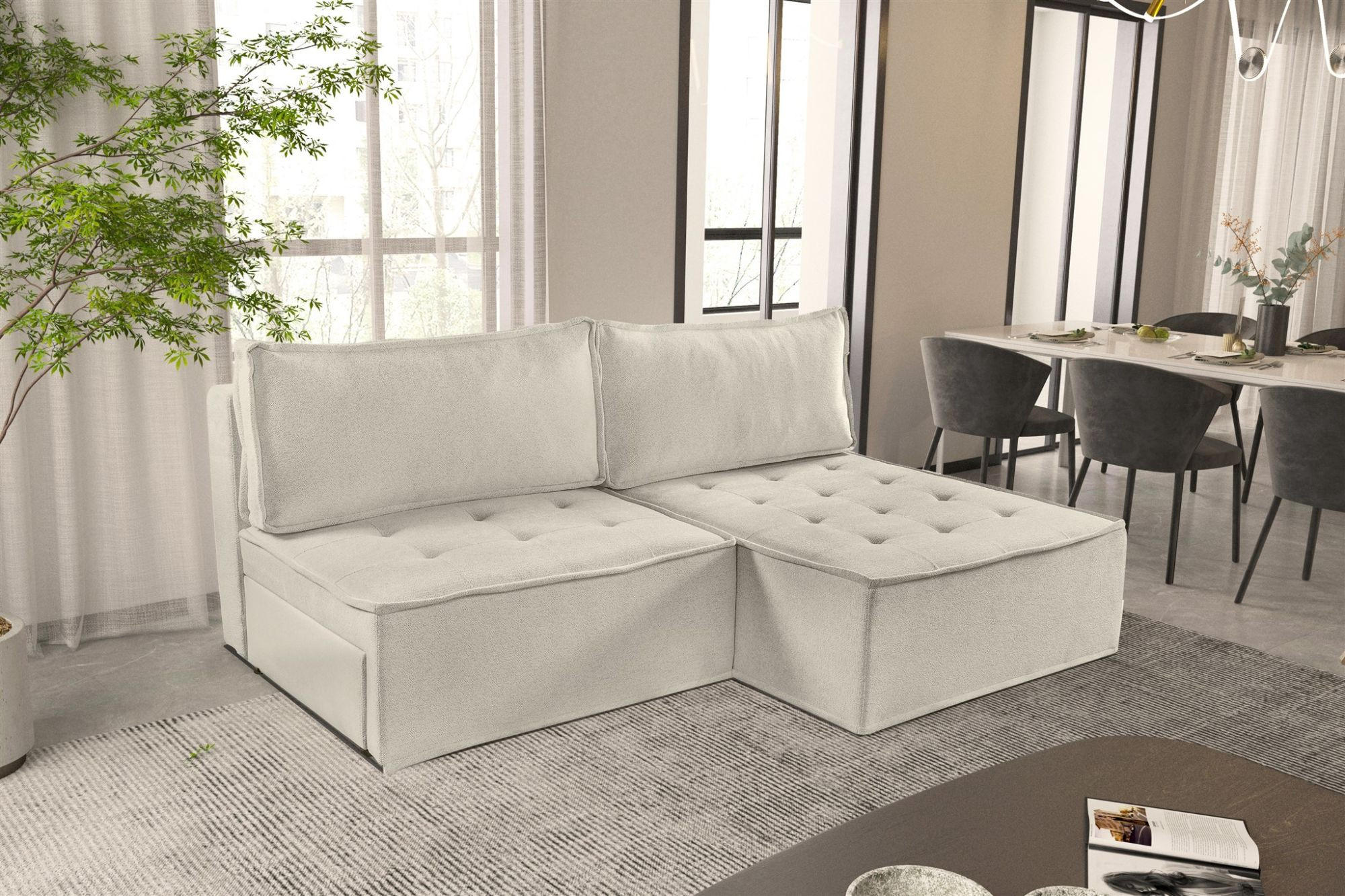 ECKSOFA Schlafsofa Amalia In Raven - Creme, Holzwerkstoff/Textil (200/140cm) - Fun Möbel