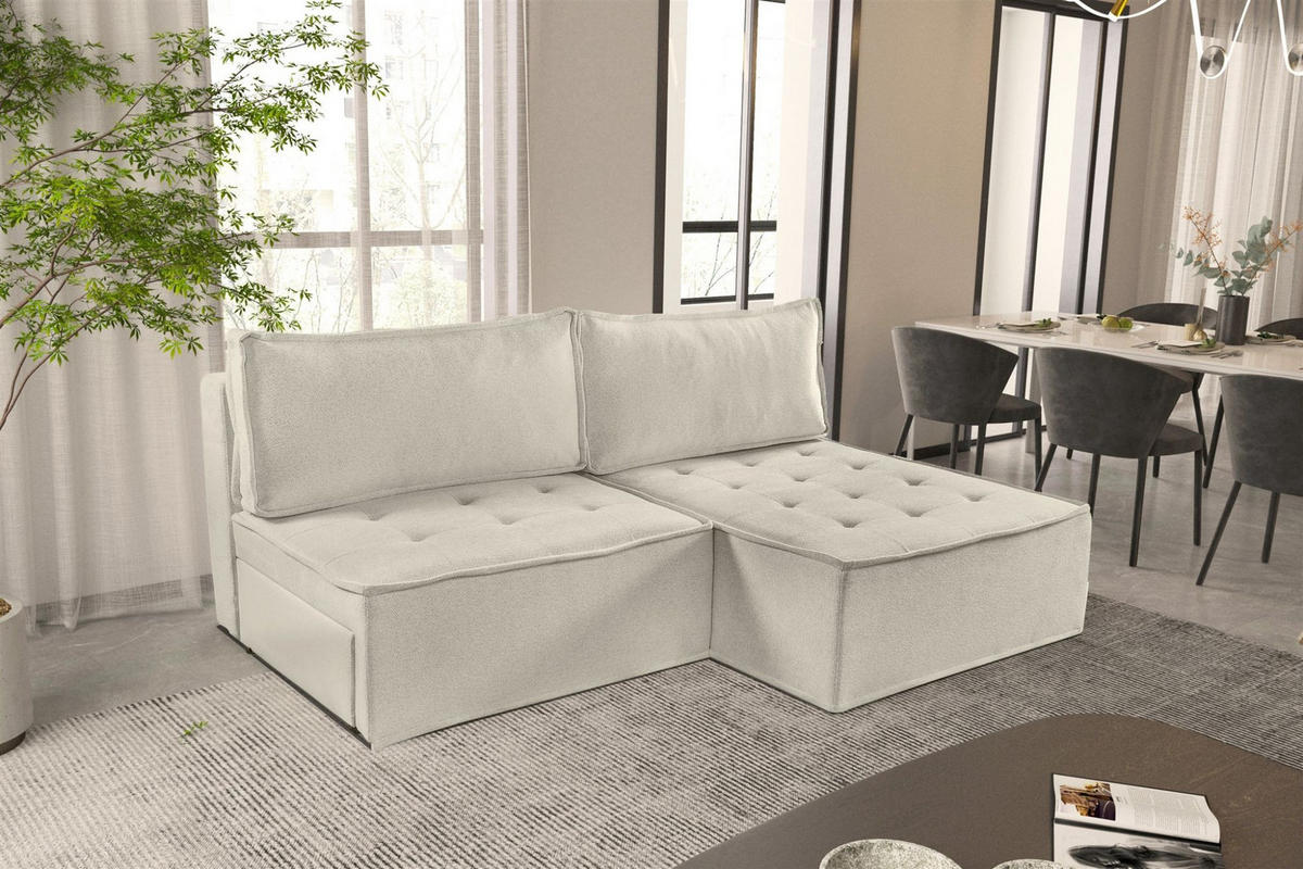 ECKSOFA Schlafsofa Amalia In Raven - Creme, Holzwerkstoff/Textil (200/140cm) - Fun Möbel