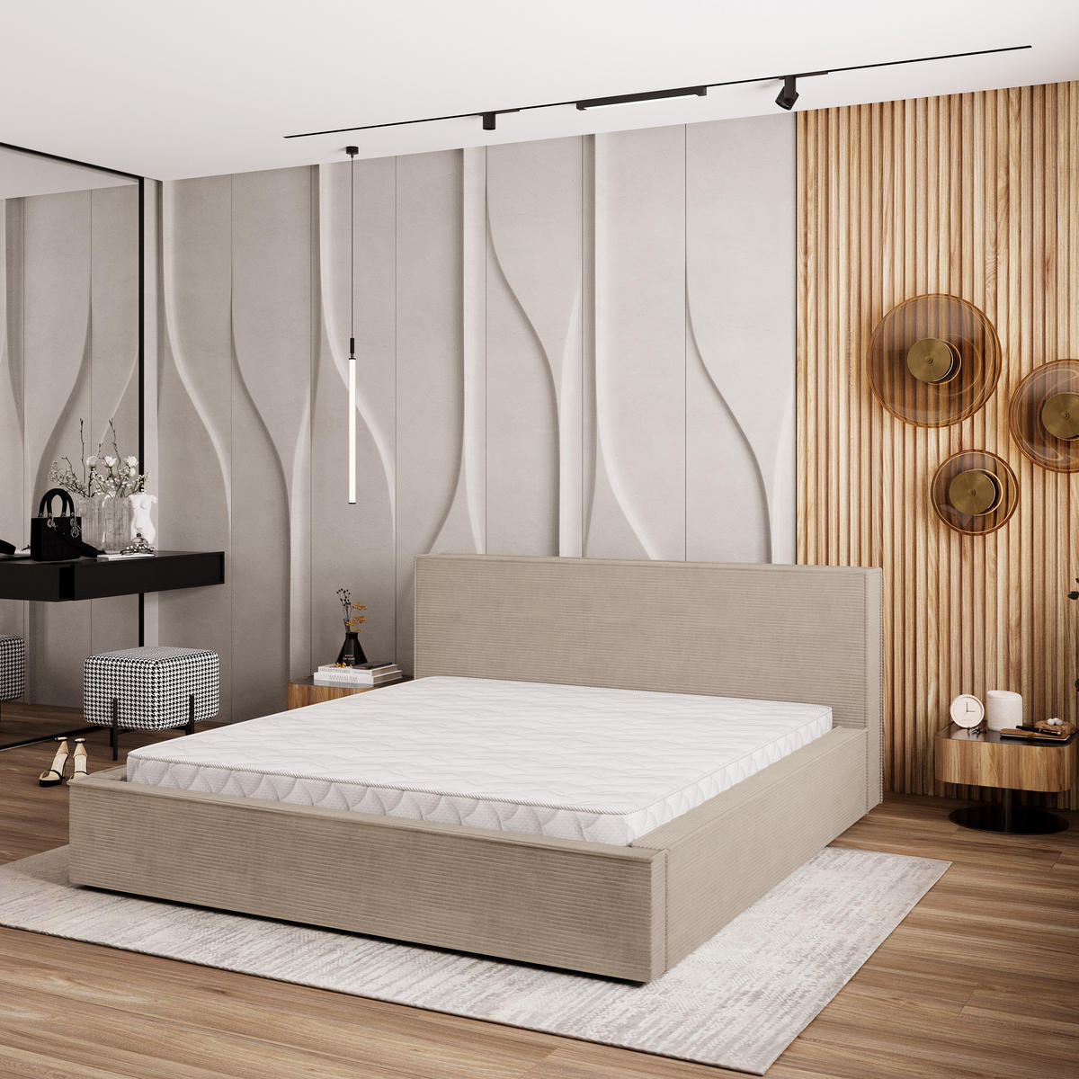 POLSTERBETT CELORA 180x200 cm mit Bettkästen - Beige - Beige, Holz (180/200cm) - MASSENO