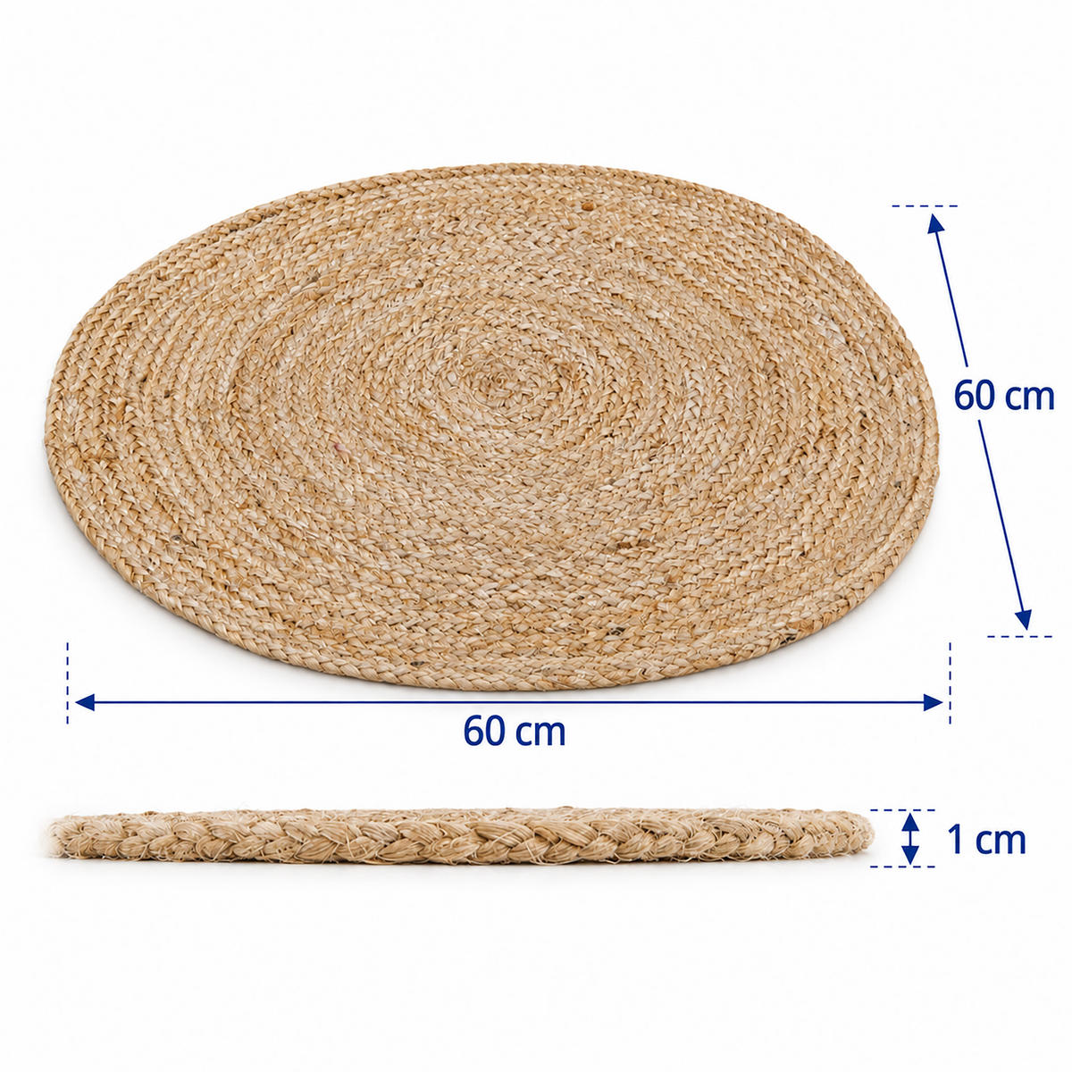 TEPIH prirodna okrugli juta ručno tkan 60 cm - svijetlo bež, tekstil (60/60cm) - Relaxdays
