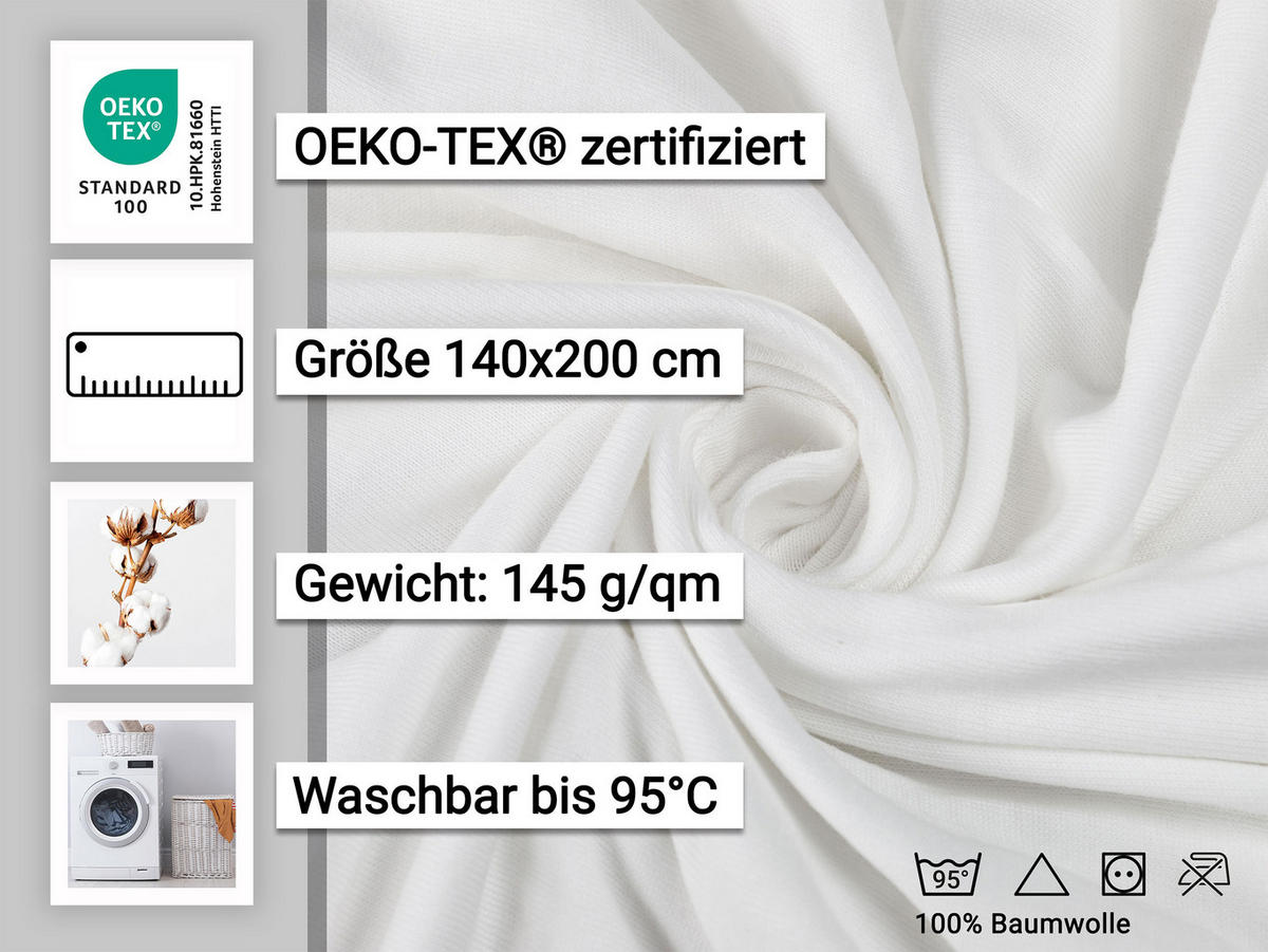 SPANNBETTLAKEN, 140x200 cm, 100% Baumwolle, Weiß - Weiß, Textil (140/200cm) - Zollner