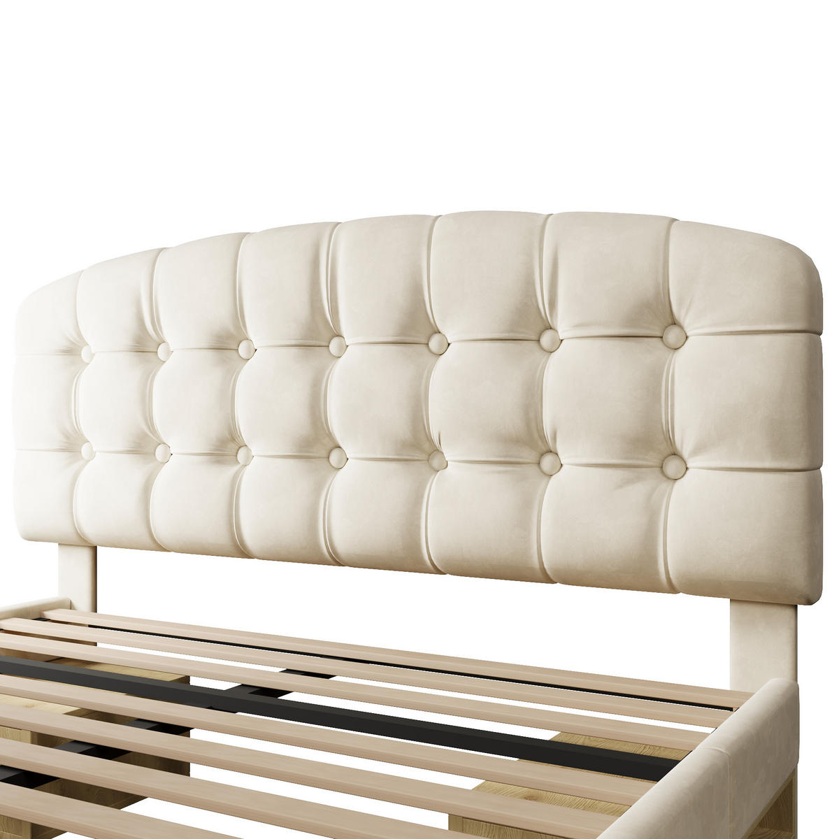 POLSTERBETT 140/200 cm in Beige mit Schubladen, Regal und Lattenrost Samt - Beige, Holzwerkstoff/Textil (140/200cm) - STILVORA