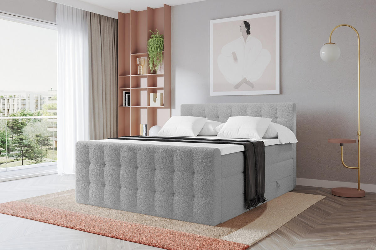 BOXSPRINGOVÁ POSTEL s matrací H3/H4 - IGAN-Z KING - 160x200 cm Světle šedá - stříbrná, kompozitní dřevo (163/200cm) - ALTDECOR