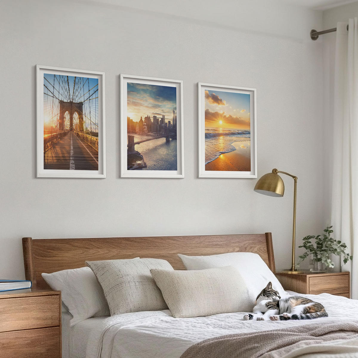 BILDER SET 3er Set - 40x60 cm Weißer Rahmen - Brücken, Sonnenuntergänge, Stadt - Weiß, Kunststoff (40/60cm) - TULUP