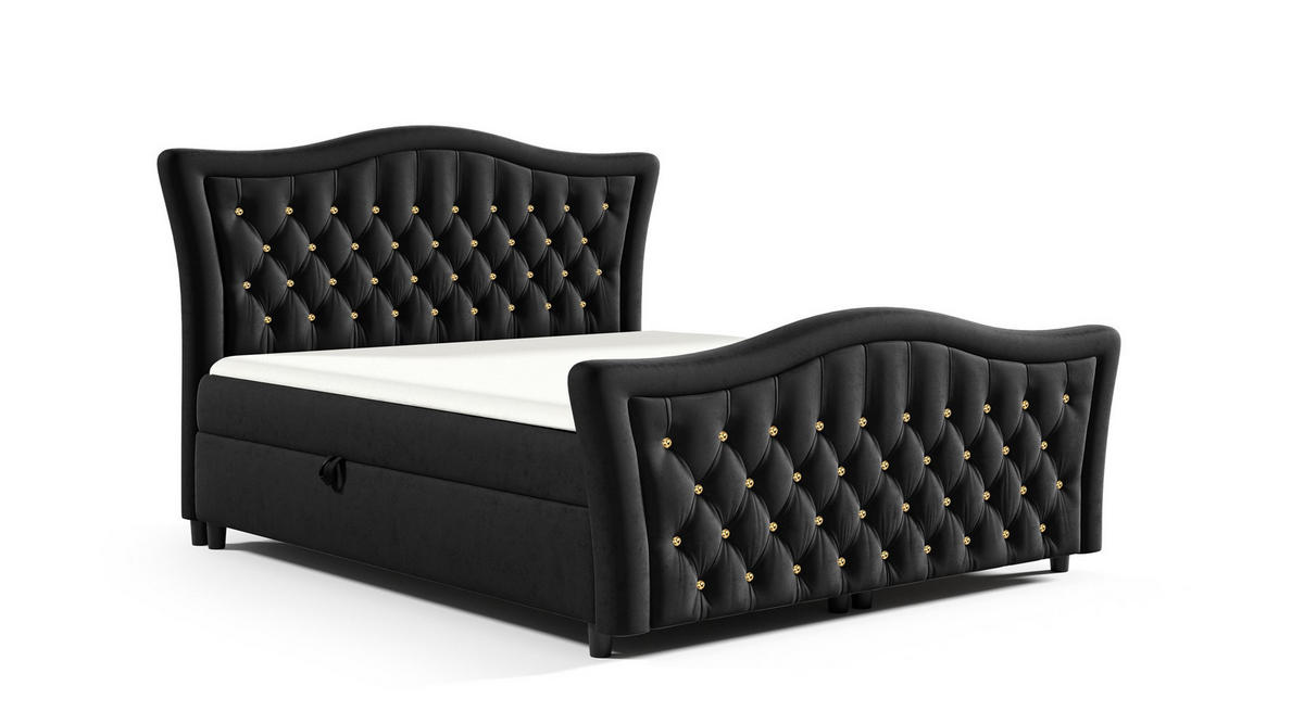 BOXBETT Turhan In Elisa Velvet - Schwarz, Holzwerkstoff/Textil (180/200cm) - Fun Möbel
