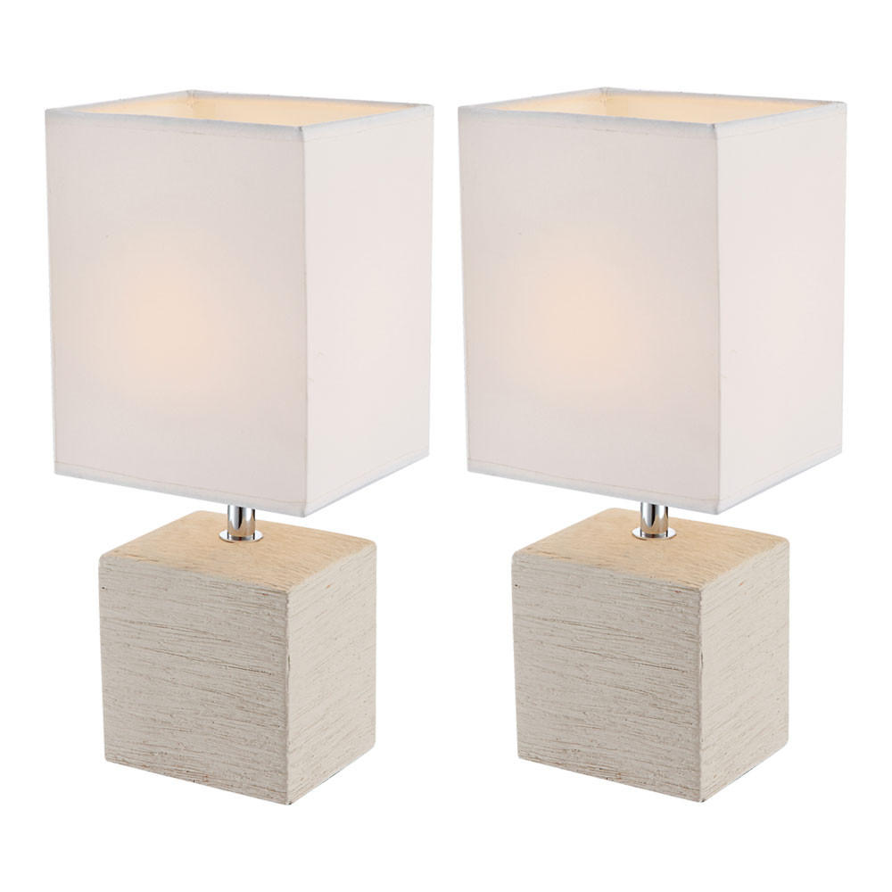 TISCHLEUCHTE Keramik Beige Weiß GERI 2er Set - Weiß, Textil (13/11/29cm) - Globo Lighting
