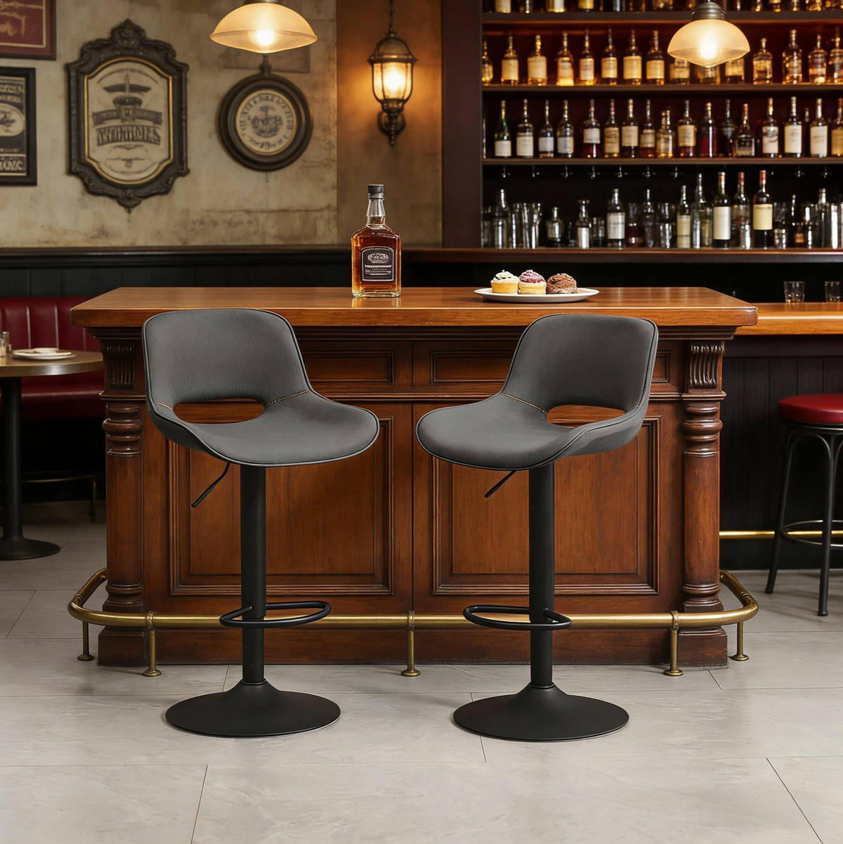 BARHOCKER 2er-Set, höhenverstellbar und 360° drehbar, Grau - Grau, Metall (49/106/49cm) - MIVRAY