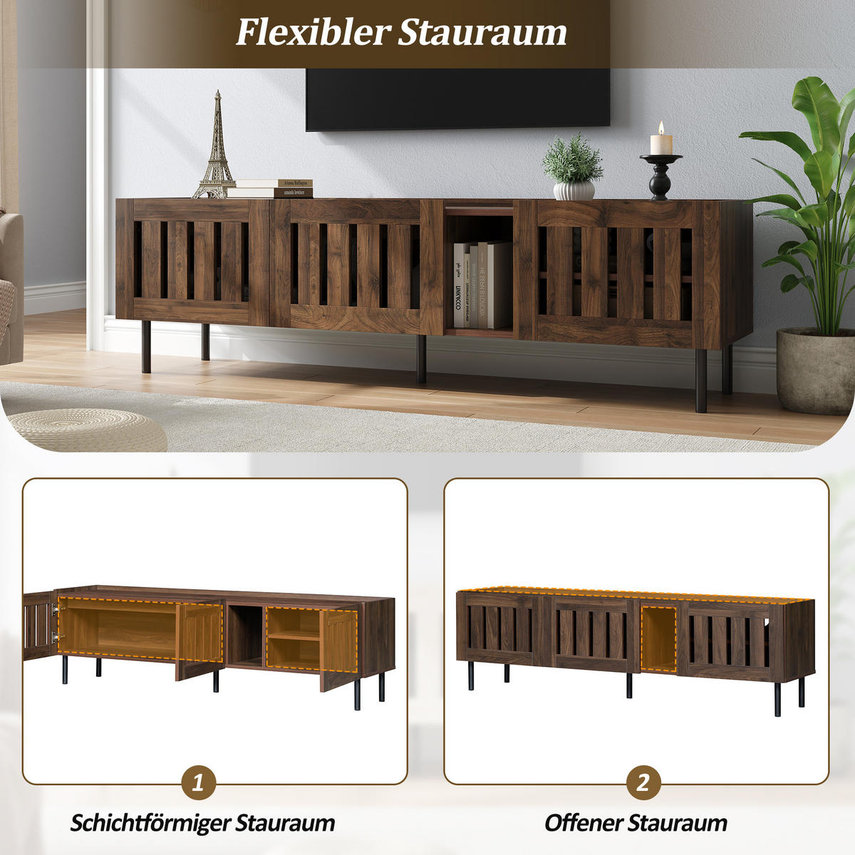 TV-LOWBOARD 160x40x47 cm Walnuss MDF Minimalistisch Schrank - Walnussfarben, Holzwerkstoff (40/47/160cm) - FLIEKS