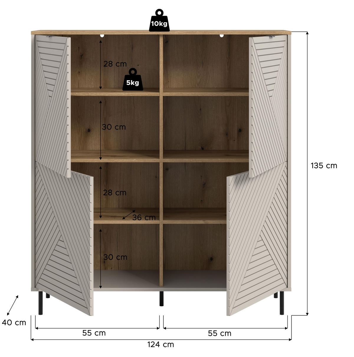 HIGHBOARD Campus Kaschmir 124/40/135 cm - Beige, Holzwerkstoff (124/135/40cm) - Xonox