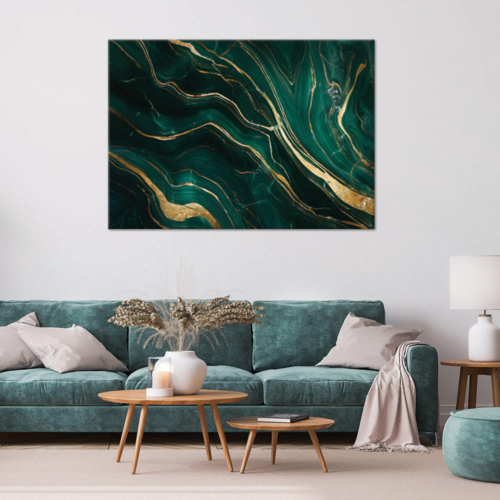 LEINWANDBILD Abstrakter grüner Smaragdmarmor 100x70cm - Grün, Textil (100/70cm) - Feeby