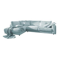 ECKSOFA MADELINE Hellblau Cord - Schwarz/Hellblau, Kunststoff/Textil (325/224cm) - KAWOLA