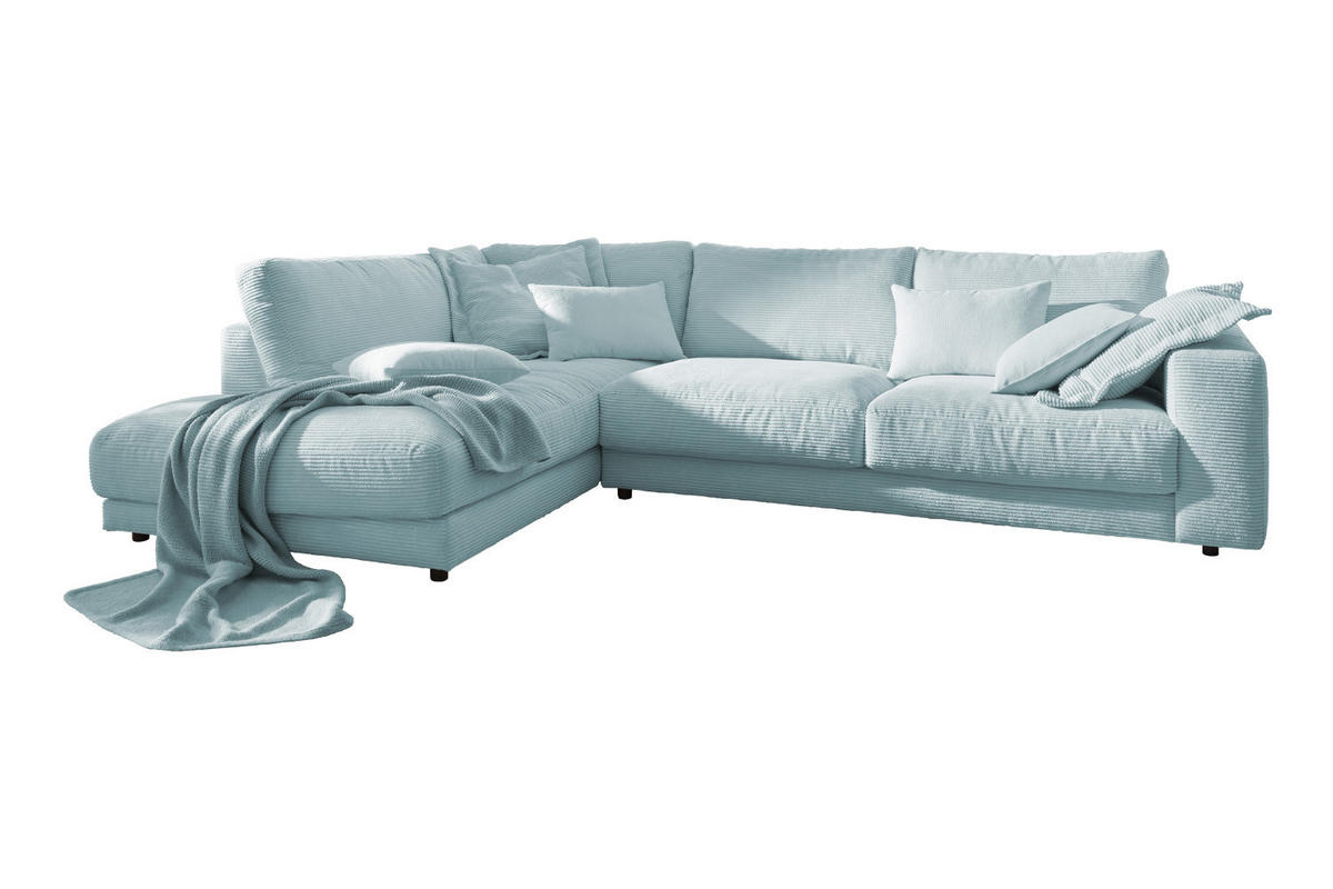ECKSOFA MADELINE Hellblau Cord - Schwarz/Hellblau, Kunststoff/Textil (325/224cm) - KAWOLA