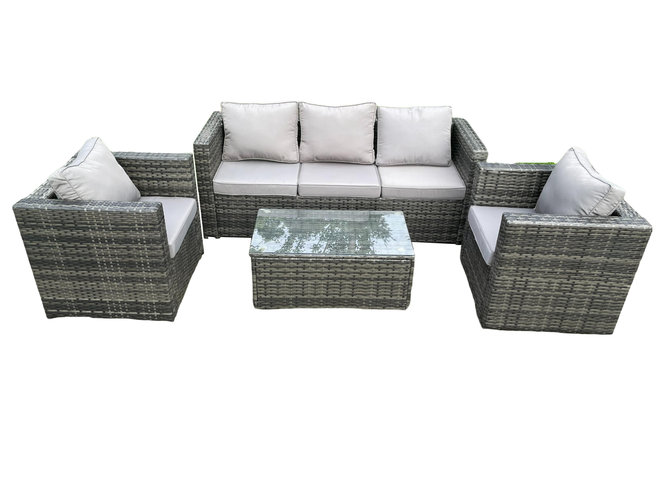 GARTENSET mit Couchtisch Polyrattan 5-Sitzer - Dunkelgrau, Metall - Fimous