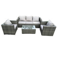 GARTENSET mit Couchtisch Polyrattan 5-Sitzer - Dunkelgrau, Metall - Fimous