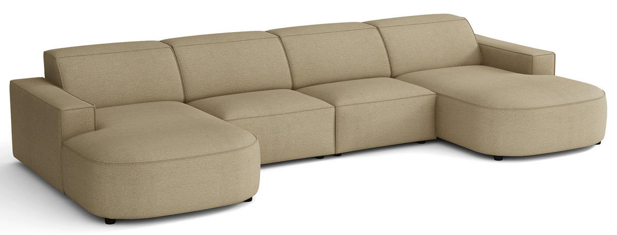 SEDACÍ SOUPRAVA Sallmo ve tvaru U, třímístná, univerzální, 374 cm - černá/kapučínová, textil/plast (374/70/166cm) - Selsey