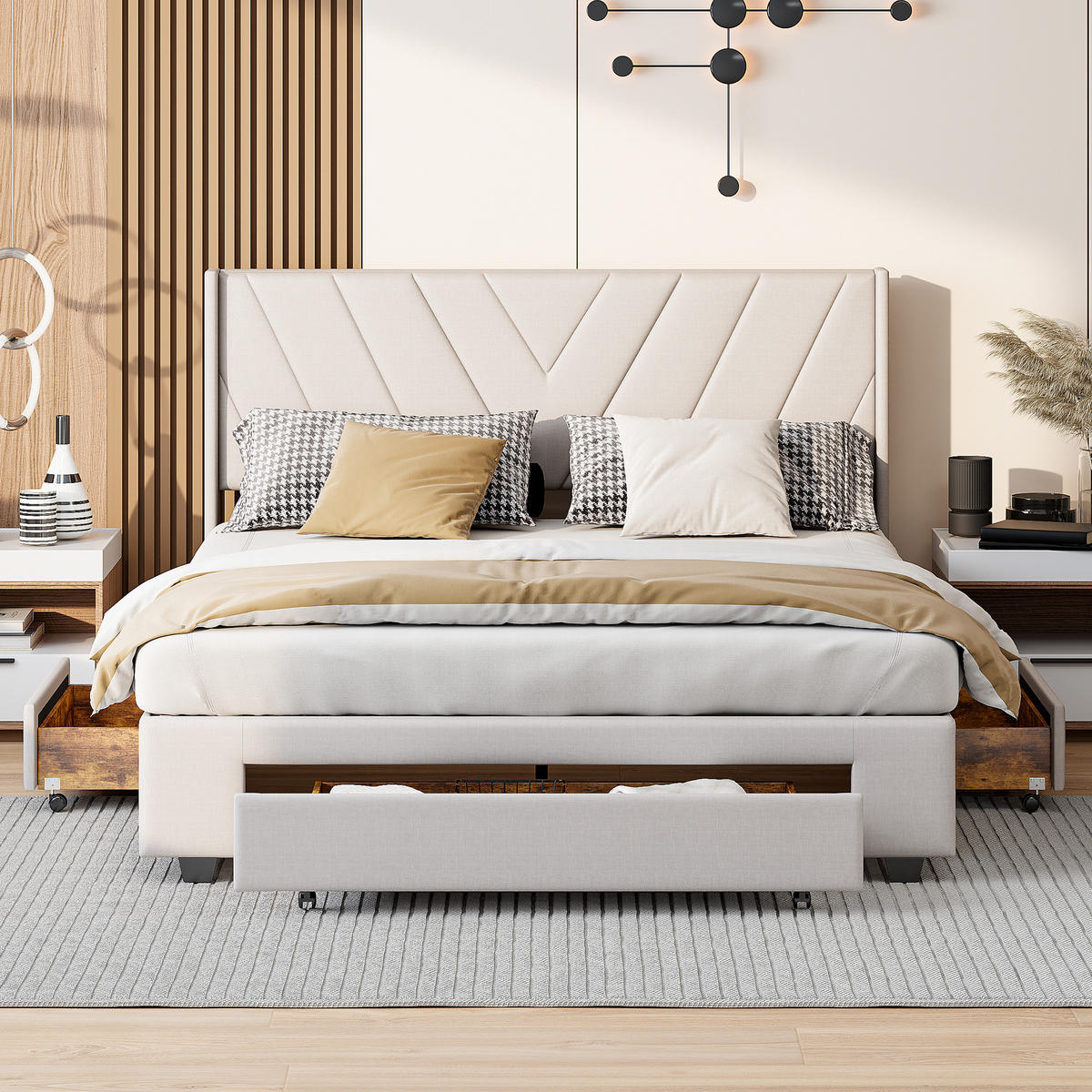 POLSTERBETT 160x200cm mit 3 Schublade - Beige, Textil/Metall (160/200cm)