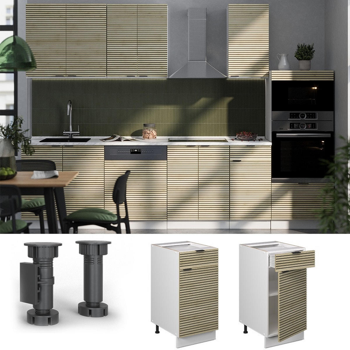 KÜCHENUNTERSCHRANK Fame-Line Eiche Paneel 40 cm , AP Marmor - Eichefarben/Weiß, Holzwerkstoff (40/82/60cm) - Vicco