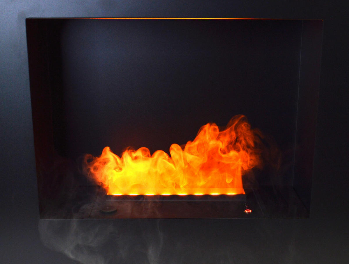 WASSERKAMIN zur Dekoration Schwarz mit Stahlmöbel 1.5 L Tank - Schwarz, Metall (70/20/60cm) - Purline