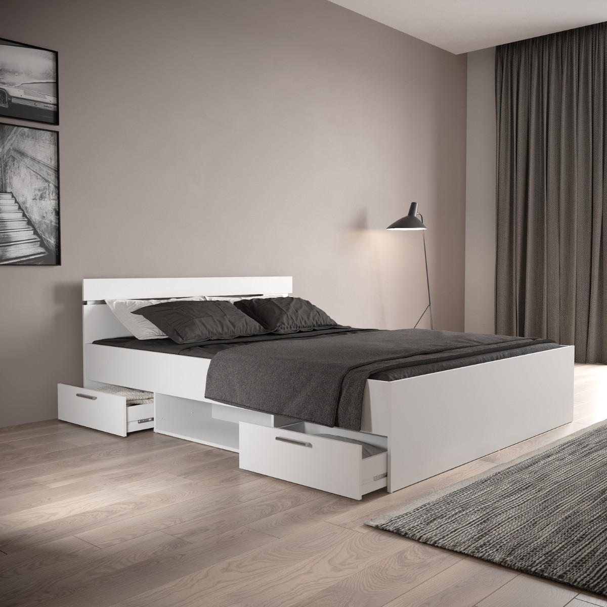 BETT 160x200 cm 2 schubladen und 1 fach - michigan 164,5/204,3/74,2 cm - Weiß, Holzwerkstoff (200/160cm) - Calicosy