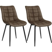 ESSZIMMERSTUHL 2er Set, Sitzfläche aus Kunstleder - Schwarz/Braun, Metall (46.5/85.5/46cm) - Woltu