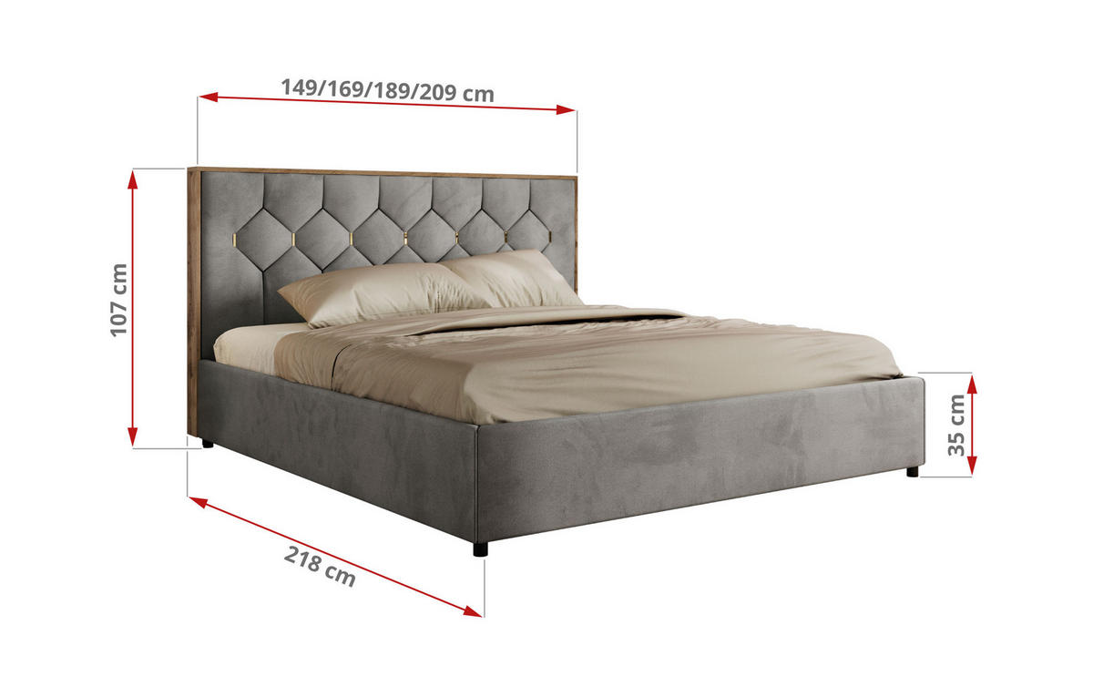 POLSTERBETT LARINO CLASSIC 180/200 - Hellgrau Velvet - ohne Matratze - Hellgrau, Textil (180/200cm) - MKS