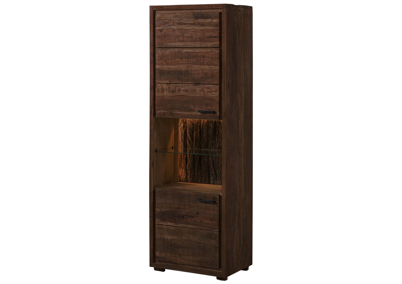 VITRINE Akazie 58x40x180 dunkelbraun lackiert BARK #202 - Dunkelbraun, Holz (58/180/40cm) - Massivmoebel24