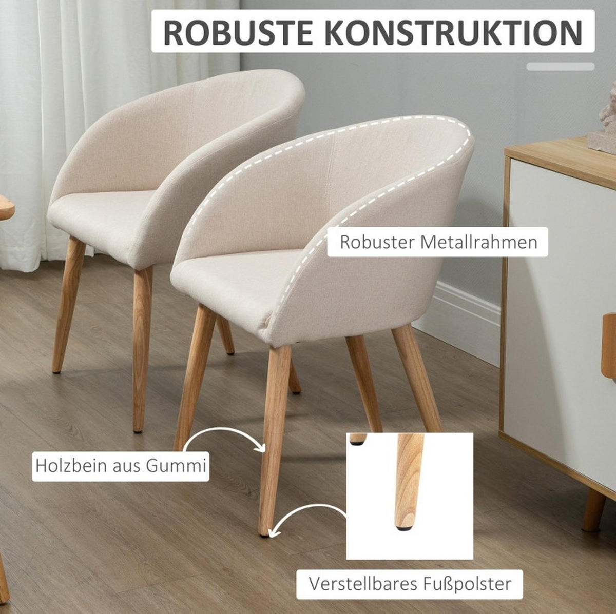 ESSSTUHL 2er-Set mit Polsterung 55 x 56 x 74 cm Beige - Beige, Metall (55/74/56cm) - Meubliv