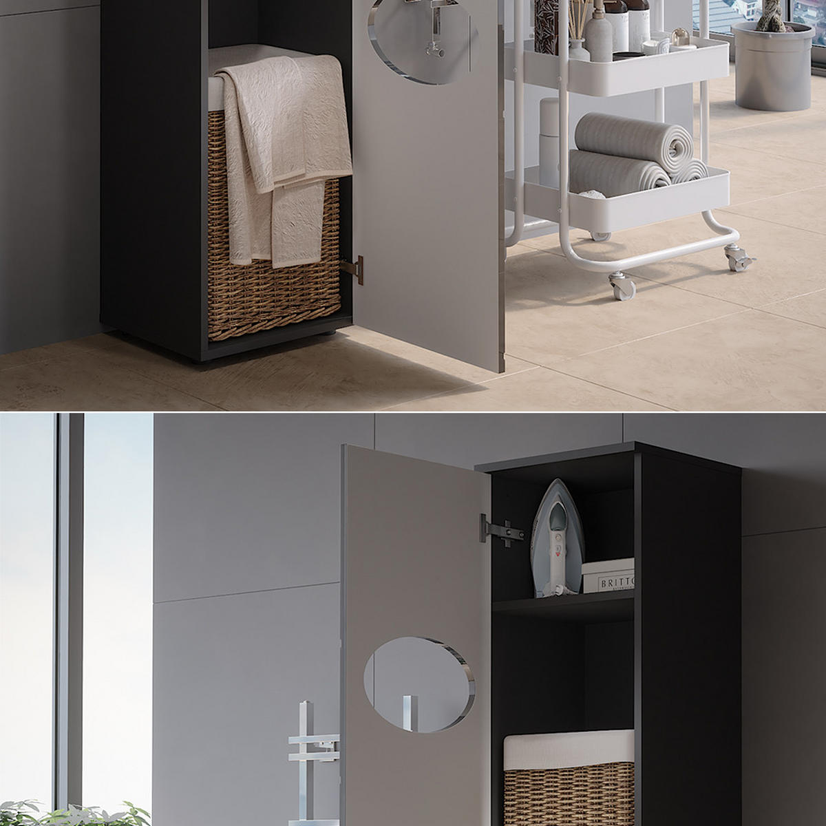 WÄSCHESCHRANK Irma Anthrazit 37.2 x 192 cm - Anthrazit, Holzwerkstoff (37.2/192/32cm) - Vicco
