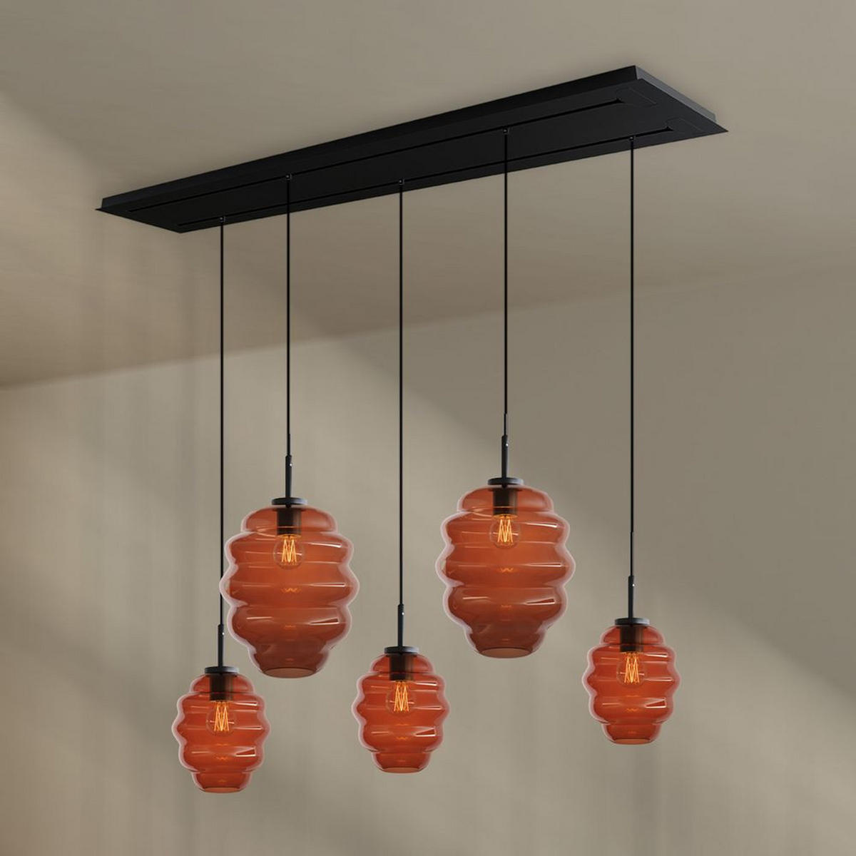 HÄNGELEUCHTE Echos 5-flammig Braun Ø 18/25cm - Schwarz/Braun, Glas (18/18/20cm) - s.luce