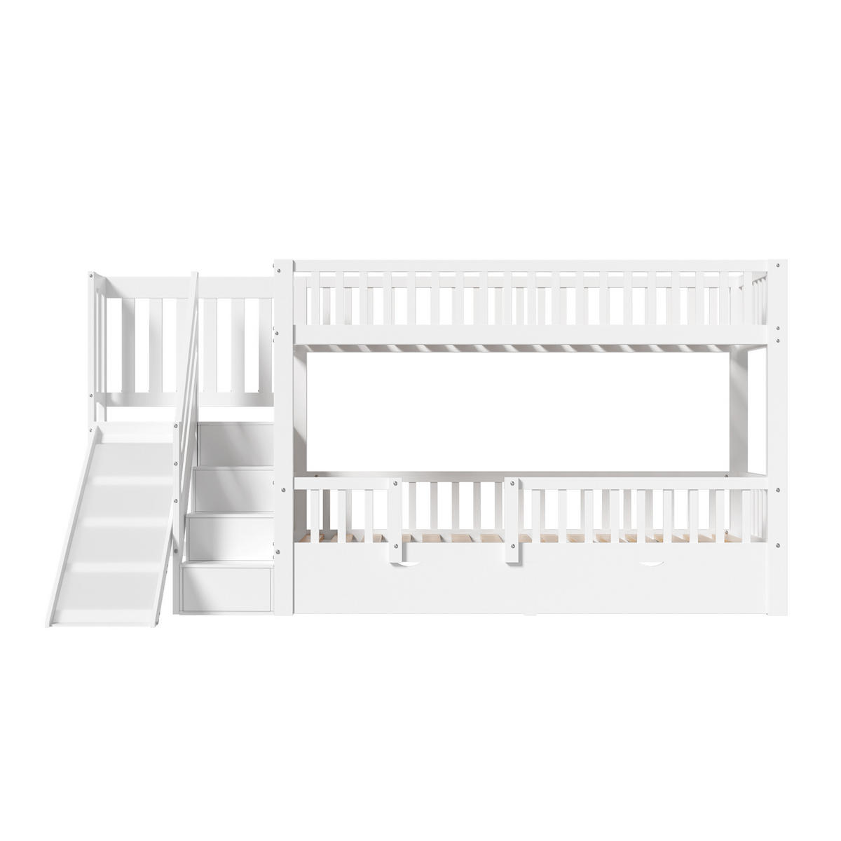 KINDERBETT 90x200cm Weiß Mit Rutsche & Magnetischer Tür - Weiß, Holzwerkstoff (90/200cm) - FLIEKS