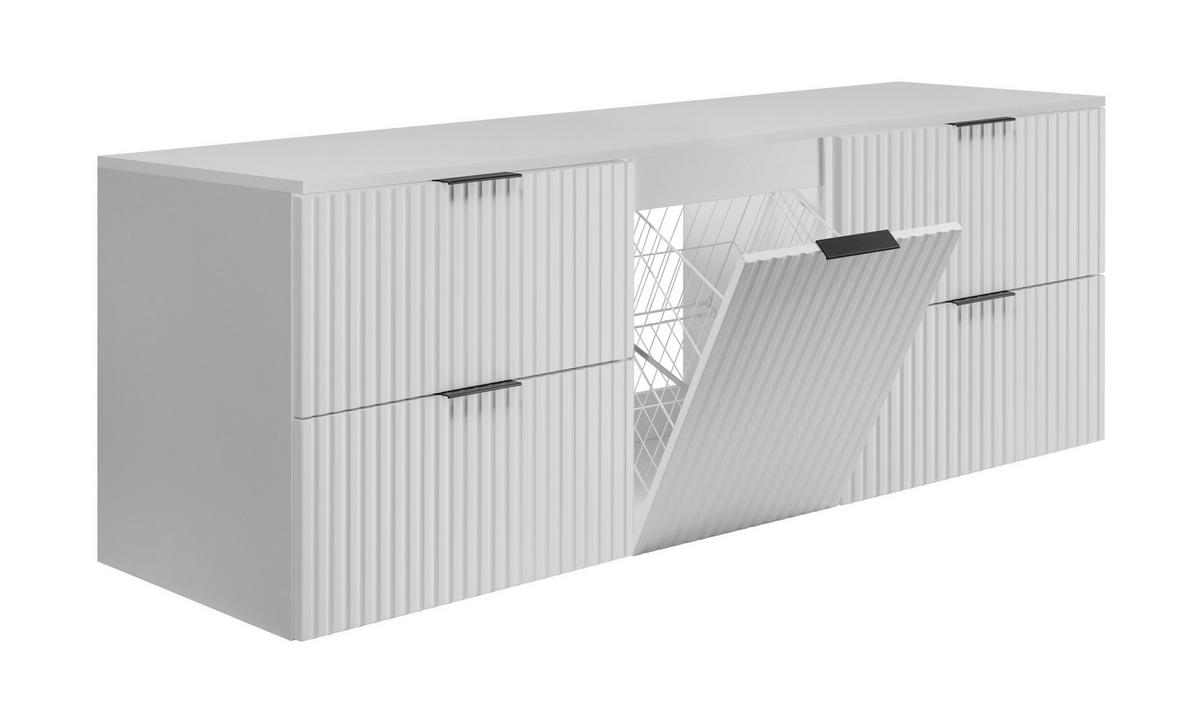 BADMÖBEL-SET MIT WÄSCHEKORB: Weiß, 160 x 46 x 57 cm - Weiß, Holzwerkstoff (160/57/46cm) - 3XE LIVING