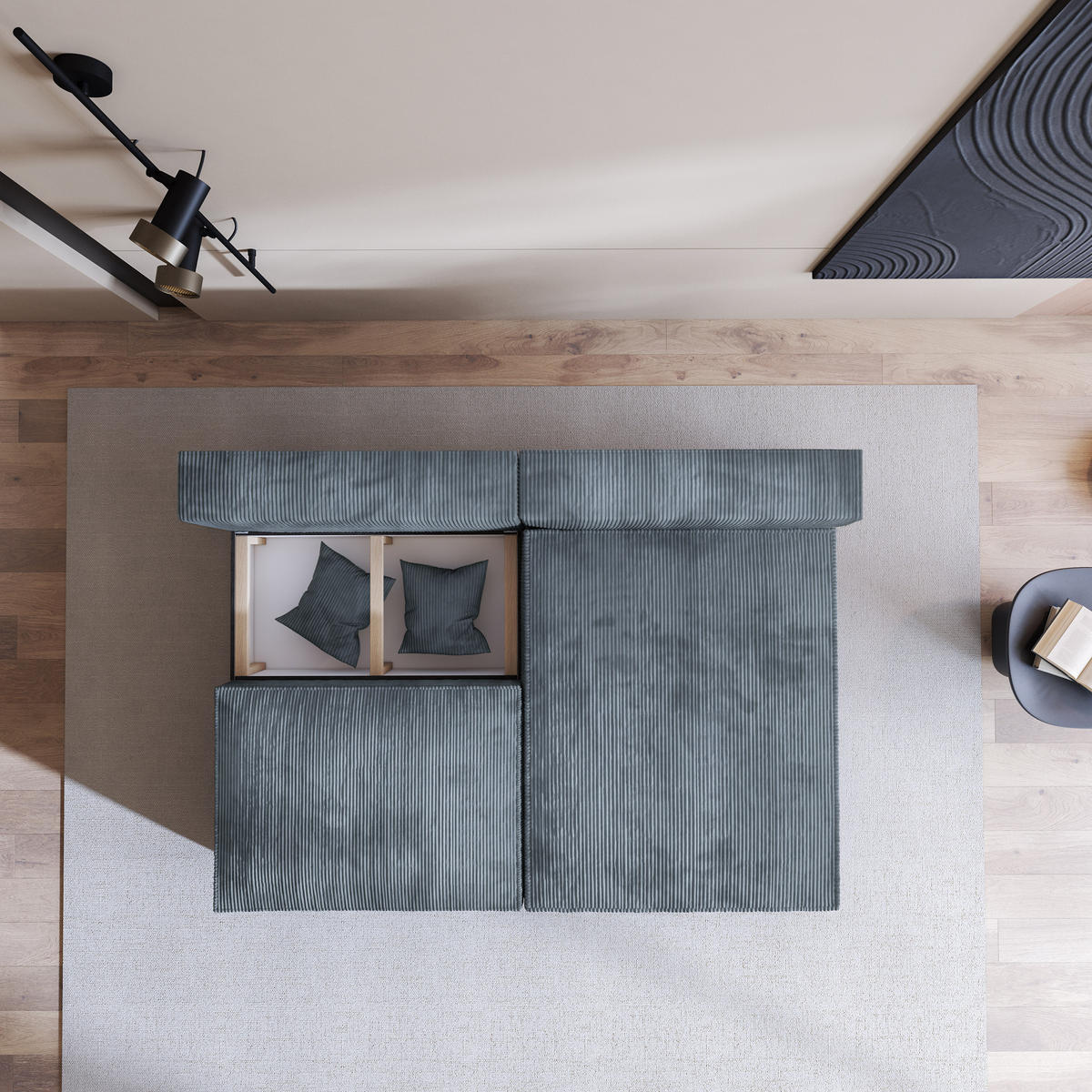ECKSOFA FIORO P Grau Kordstoff mit Schlaffunktion - Grau, Holz/Kunststoff (204/148cm) - MASSENO