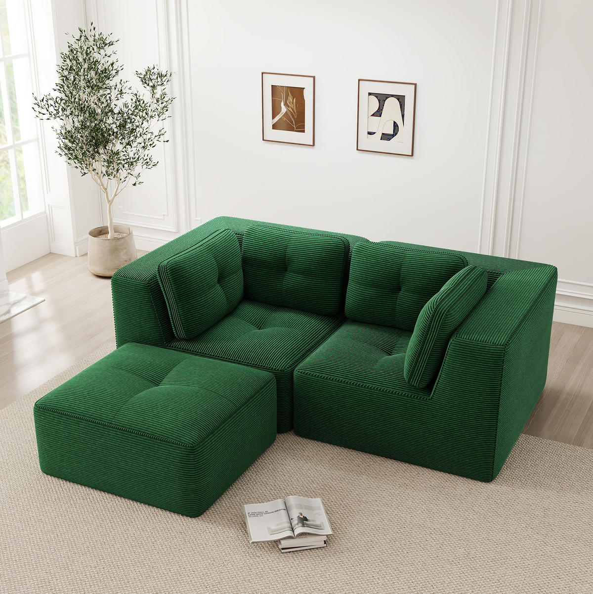 ECKSOFA 208/177/69 cm grün aus Cordstoff modular und ohne Aufbau - Grün, Textil (177/208cm) - OKWISH