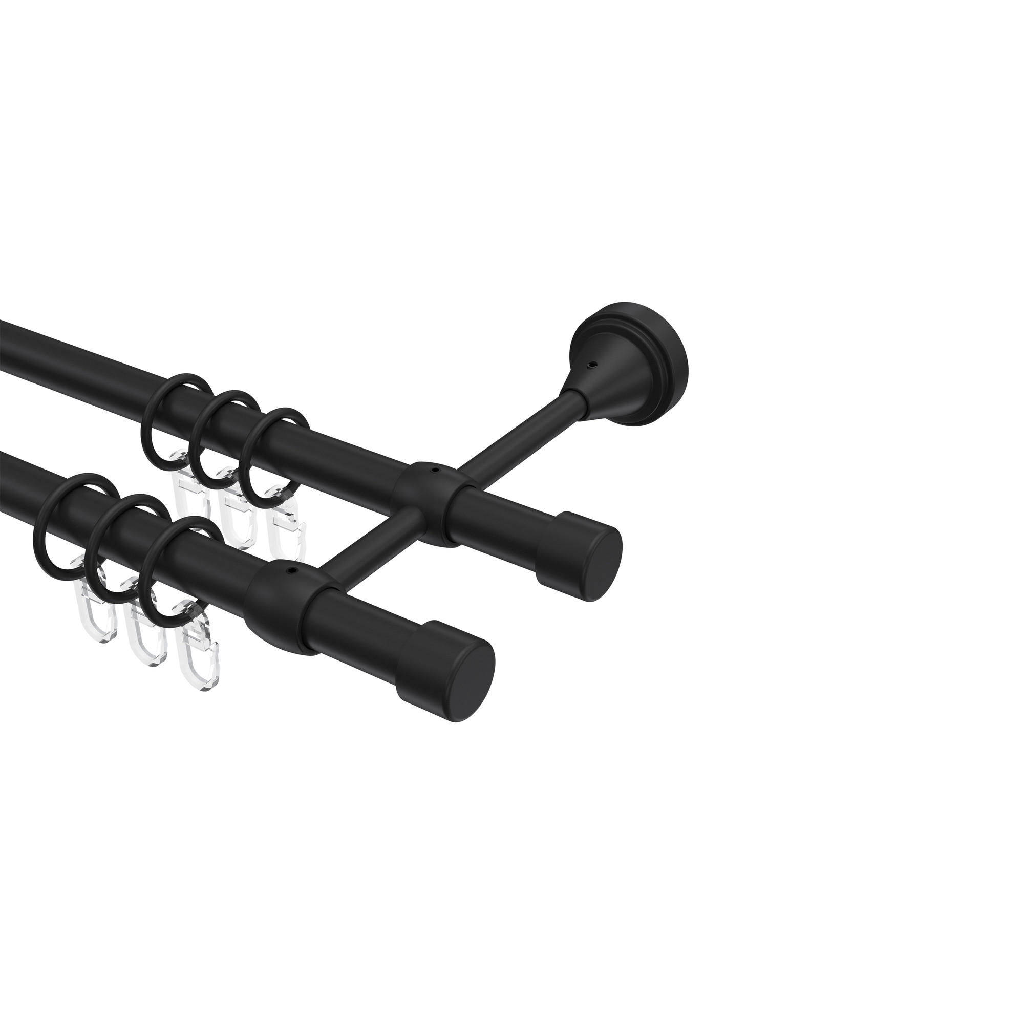 GARDINENSTANGE Primus Lucan 320 cm (geteilt in 2 x 160 cm), 2-läufig, 16 mm Ø Schwarz - Schwarz, Metall (320cm) - INTERDECO