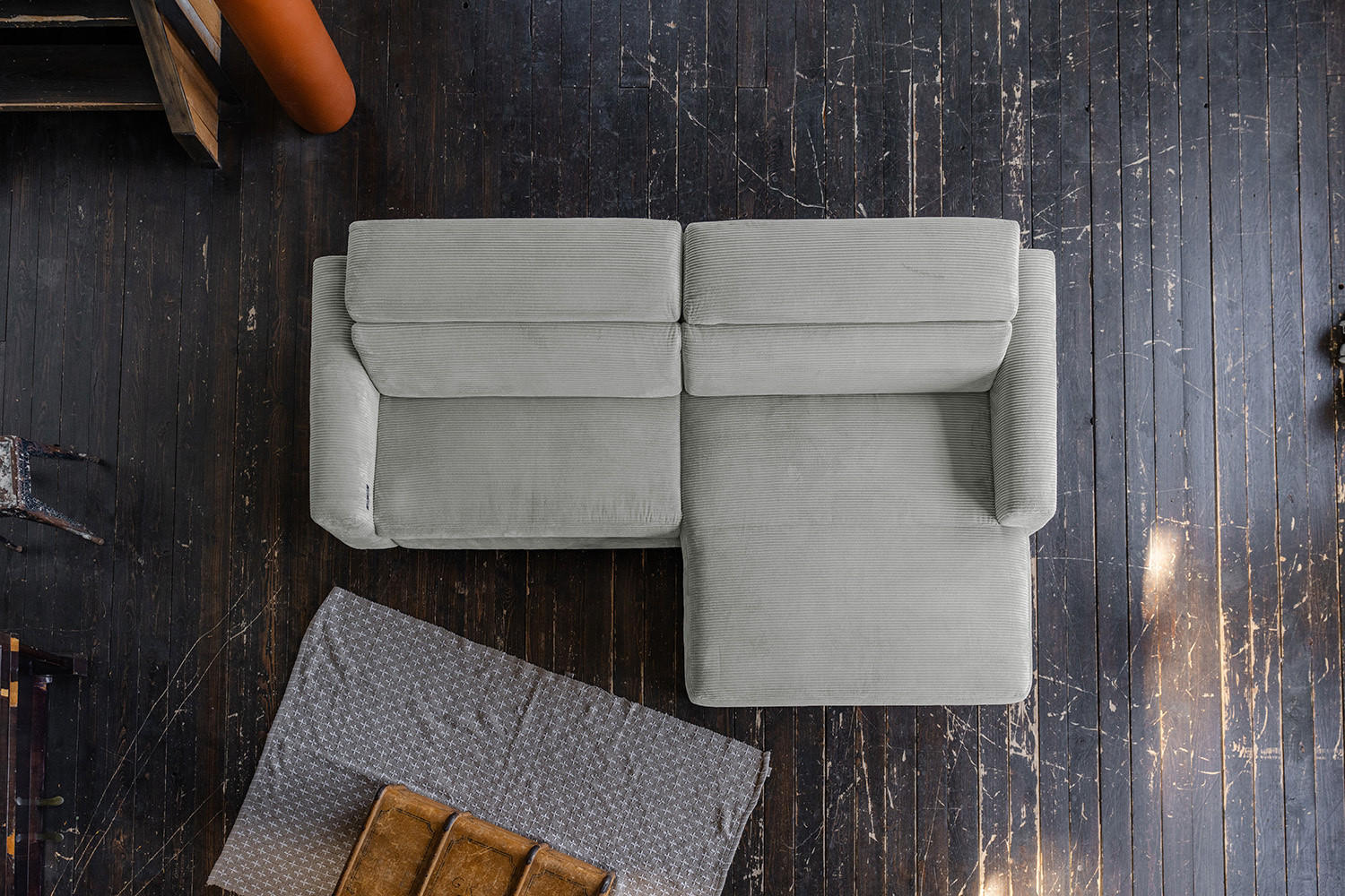 ECKSOFA LAISKA Hellgrau Cord - Hellgrau/Schwarz, Textil/Metall (282/177cm) - KAWOLA