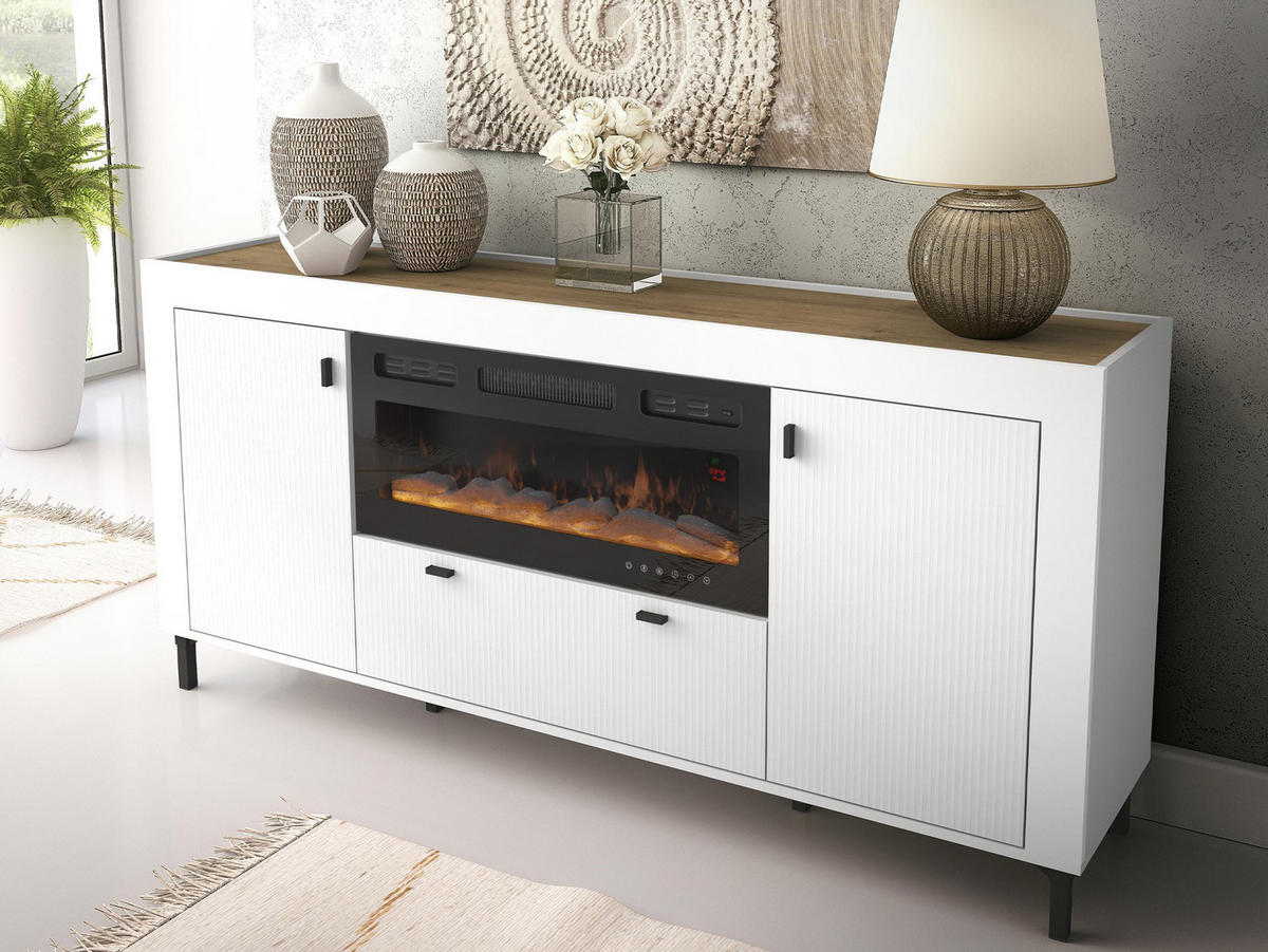 SIDEBOARD Mossa 2D1S MO07 mit Kamin - Schwarz/Weiß, Holzwerkstoff/Kunststoff (177/84/40cm) - MIRJAN24