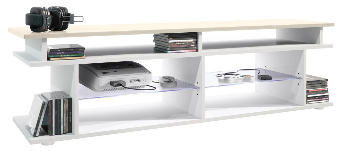 LOWBOARD Movie Platte des TV-Aufsatzes in Creme Hochglanz - Creme, Holzwerkstoff (138.5/39/37.5cm) - Vladon