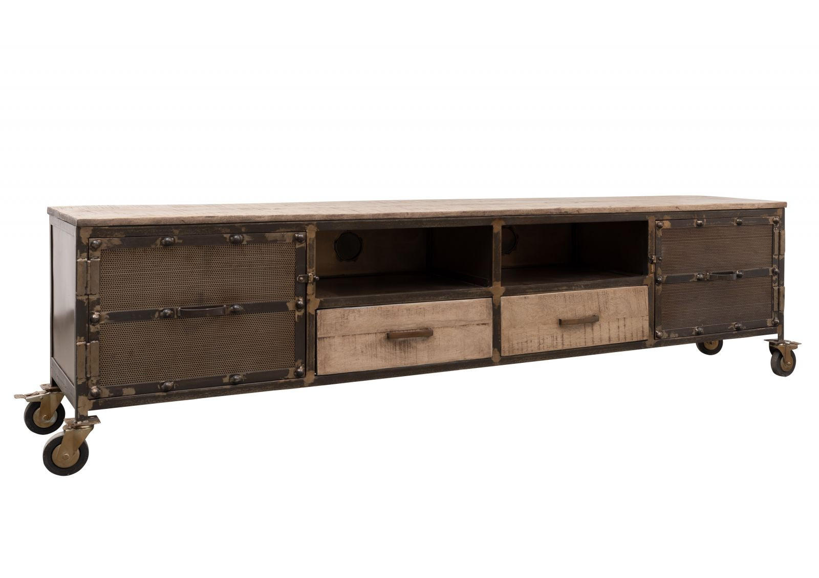 TV-BOARD Mango 220x40x60 braun lackeirt HEAVY INDUSTRY #232 - Braun, Holz (220/60/40cm) - Massivmoebel24