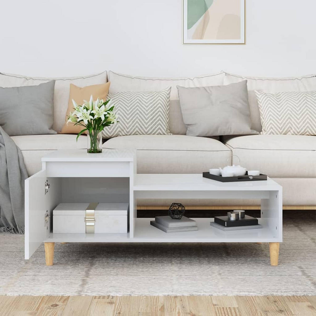 COUCHTISCH Hochglanz-Weiß 100x50x45 cm Holzwerkstoff - Weiß, Holzwerkstoff (100/50/45cm) - furnicato