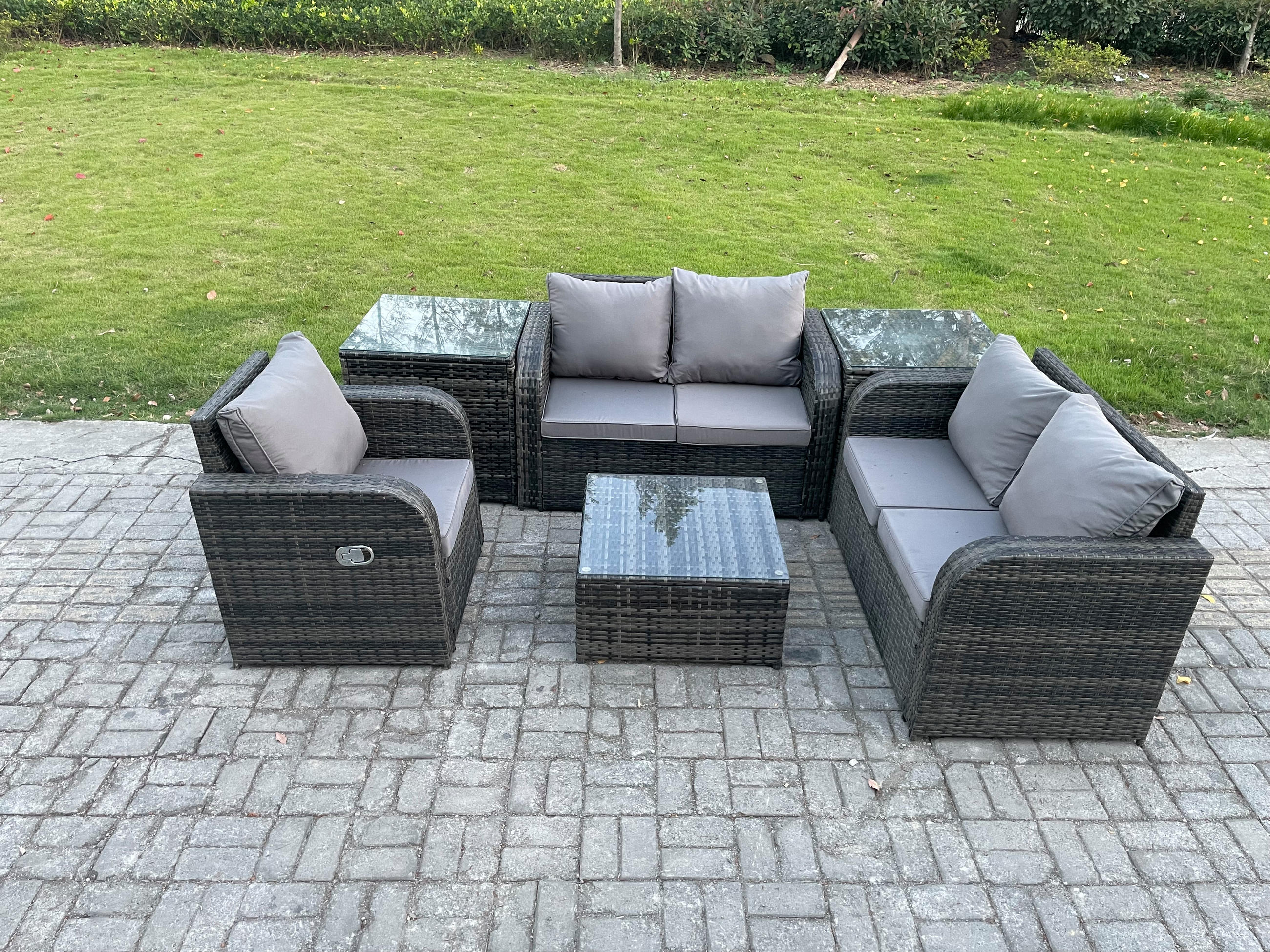 LOUNGEGARNITUR Polyrattan Dunkelgrau 5-Sitzer - Dunkelgrau, Metall - Fimous