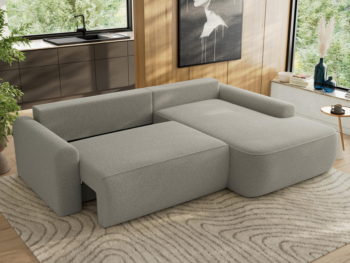 ECKSCHLAFSOFA CUBO L Hellgrau Boucle - rechts - Hellgrau/Schwarz, Kunststoff/Textil (187/273cm) - MKS