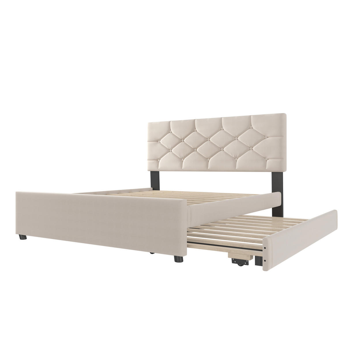 POLSTERBETT 140/200 cm Beige aus Samt mit Rollbett und Lattenrost - Beige, Textil (140/200cm) - Flora Grace