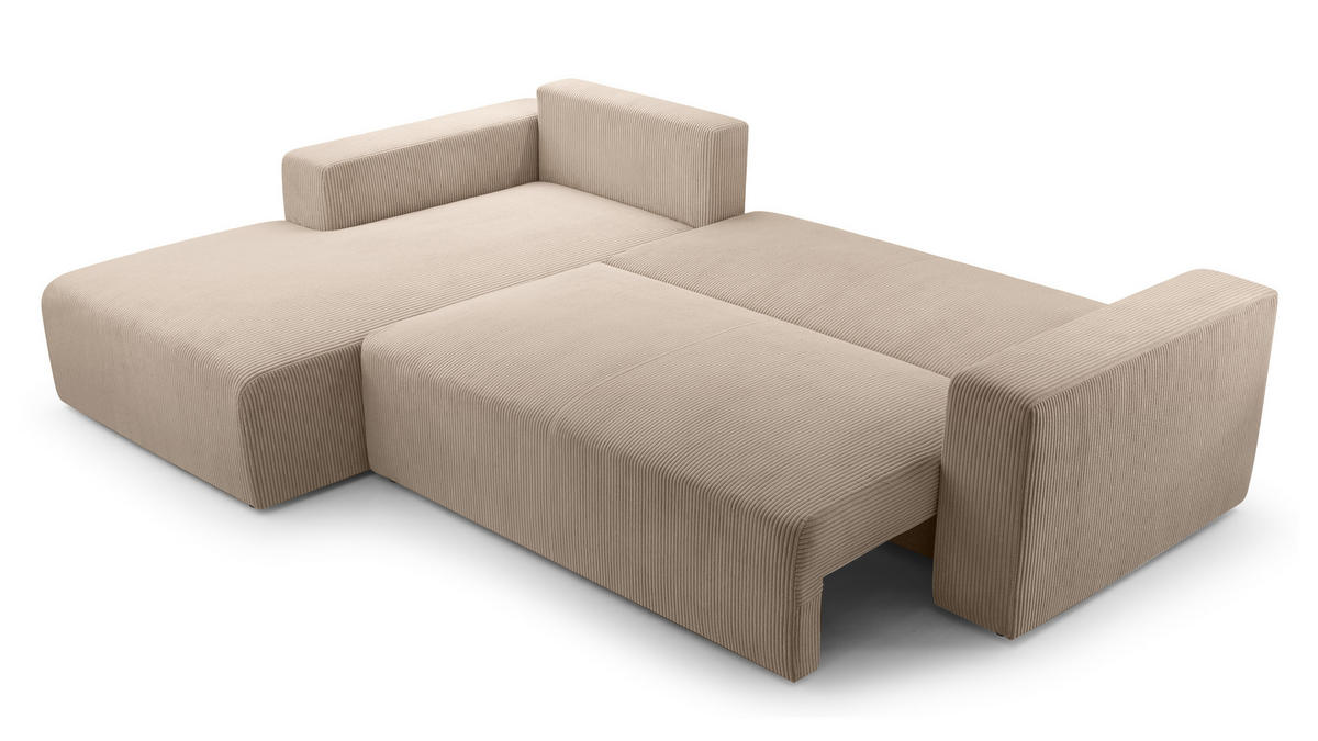ECKSOFA L Form Catea Beige 279/145/84 cm Links mit Schlaffunktion - Beige/Schwarz, Kunststoff/Textil (145/279cm) - AX Living