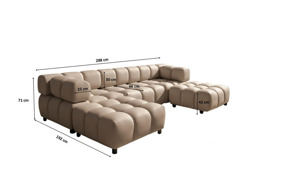 ECKSOFA U-Form Bolla, stoff Bluvel, Latte - Beige, Holz (288/192cm) - Kaiser Möbel