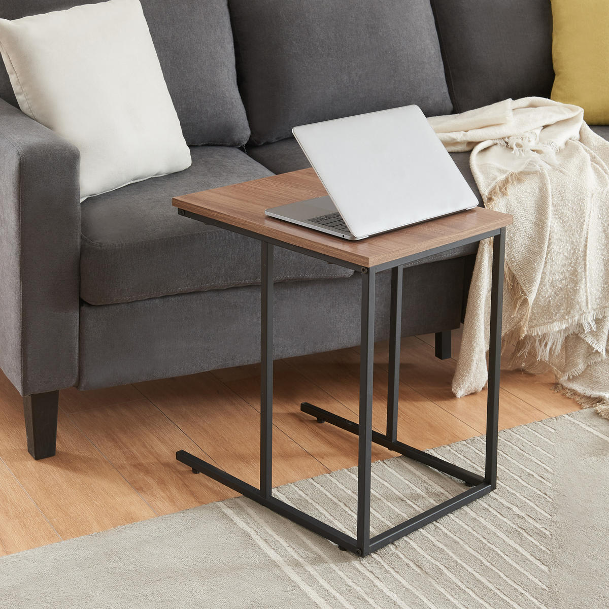 SATZTISCH Augustenborg im 3er Set - Nussbaumfarben/Schwarz, Holzwerkstoff/Metall (46/51/61cm) - [en.casa]