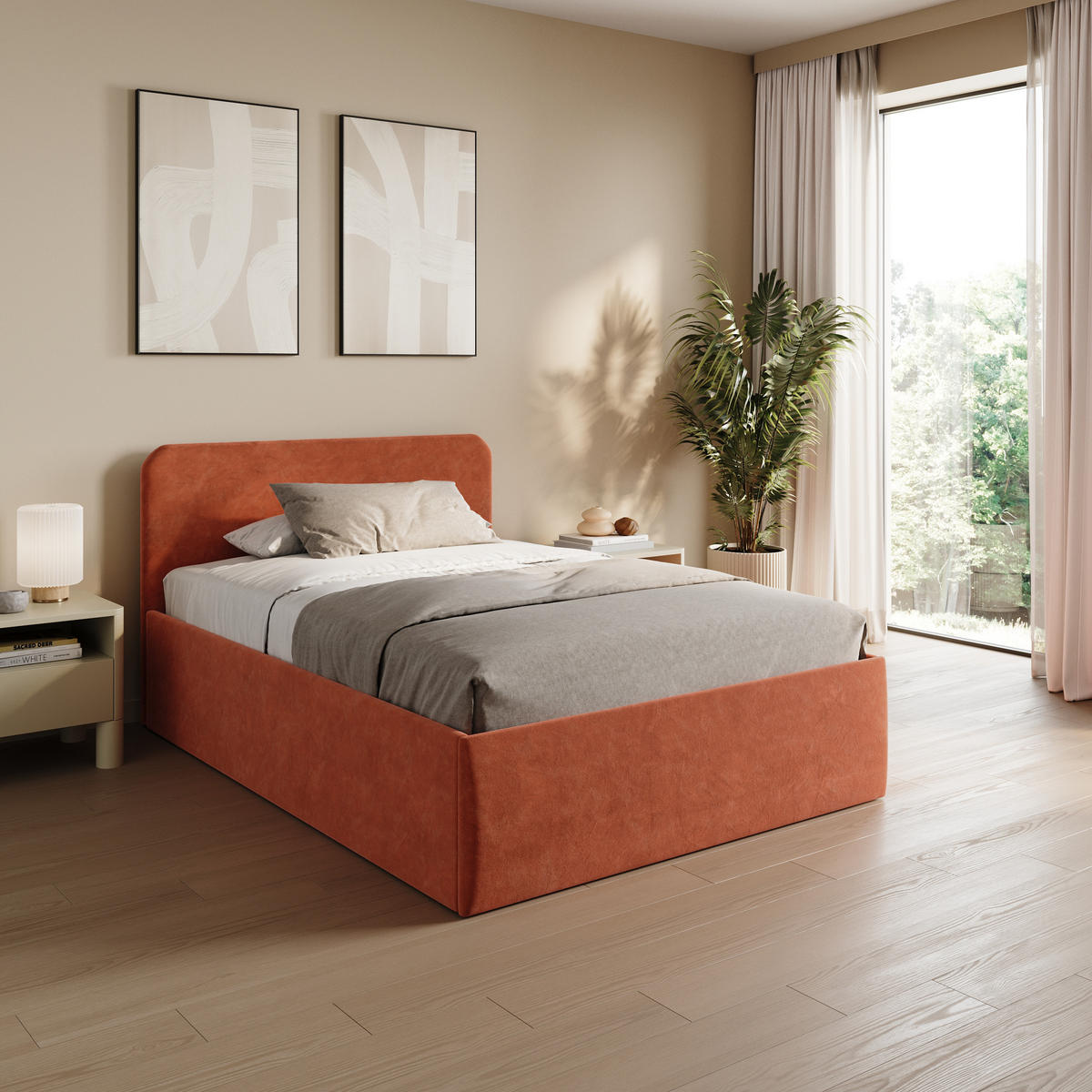 POLSTERBETT 140x200 cm Bonnellfederkernmatratze H2 Microvelours in Terra - Terracotta, Textil (140/200cm) - Home Collective