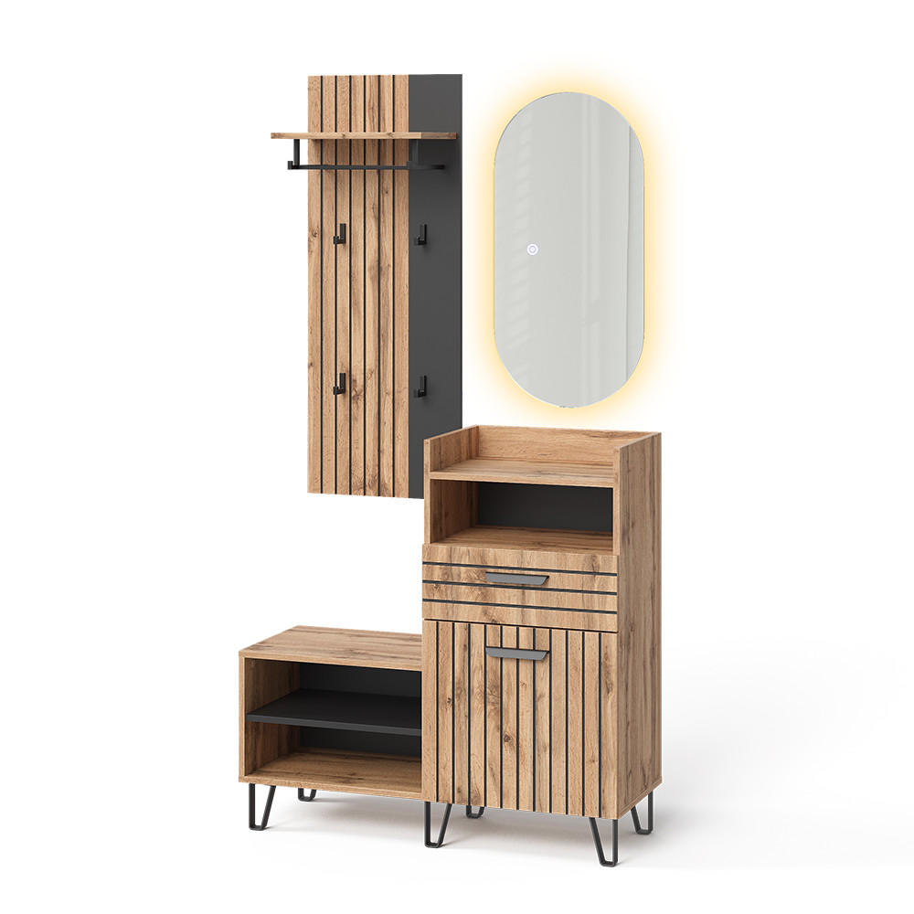 GARDEROBE Amber Eiche Wotan 100 x 100 cm 3 Teile - Eiche Wotan, Holzwerkstoff (100/100/38cm) - Vicco